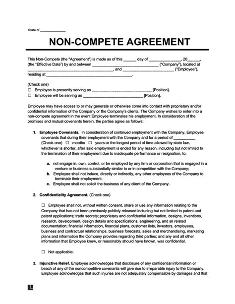 non compete agreement california sample